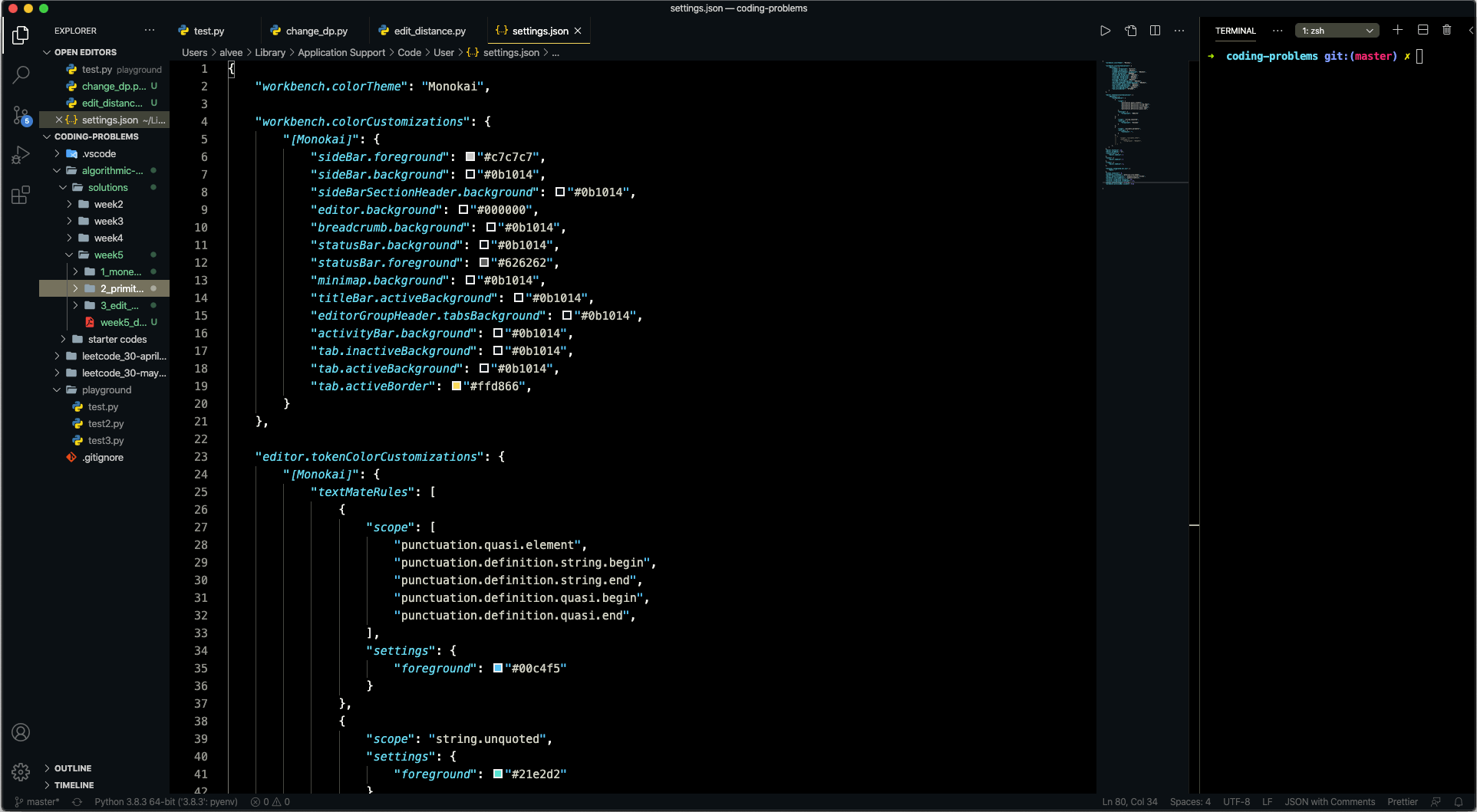 workbench.colorCustomizations Example